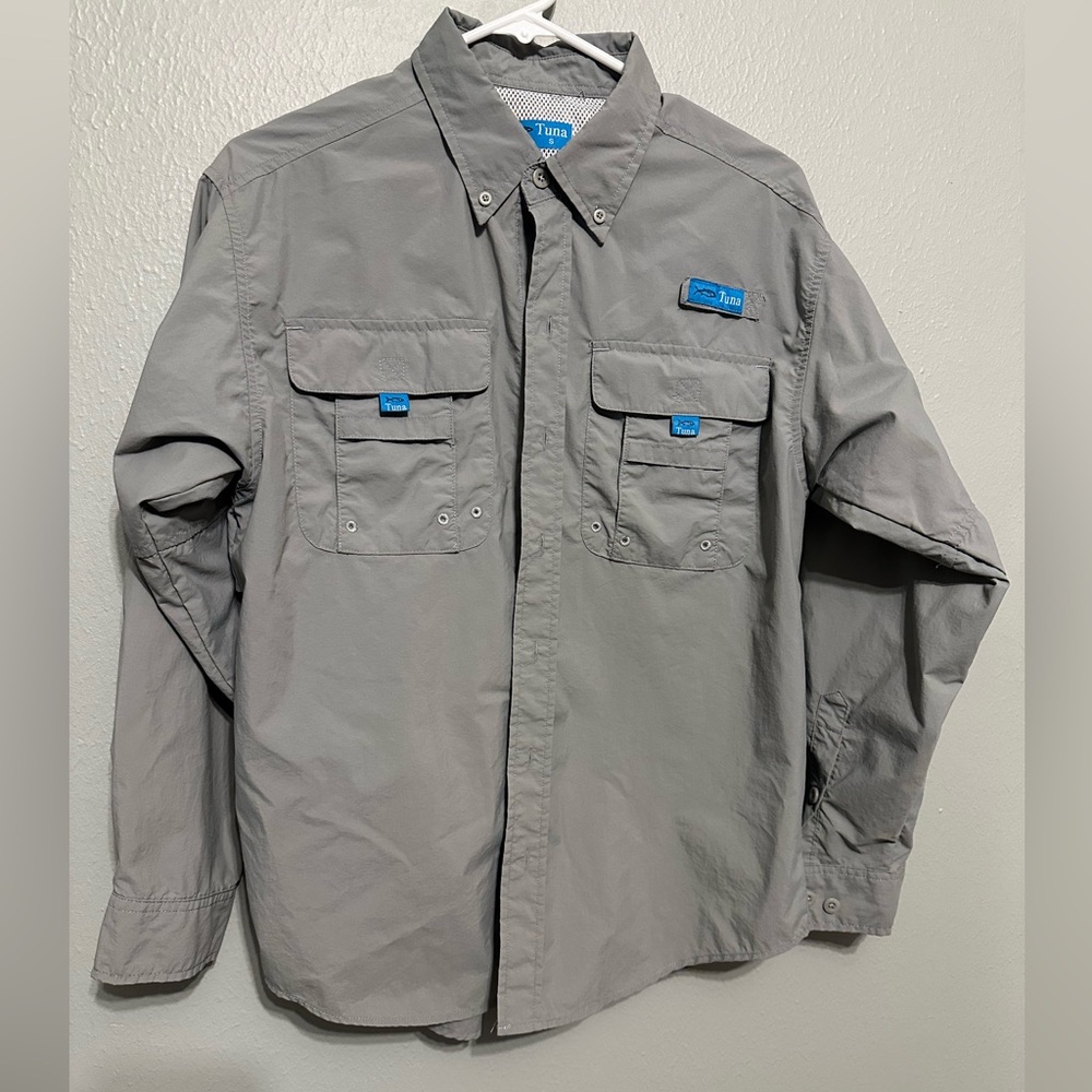 Tuna Gray Button-Up Fishing Shirt